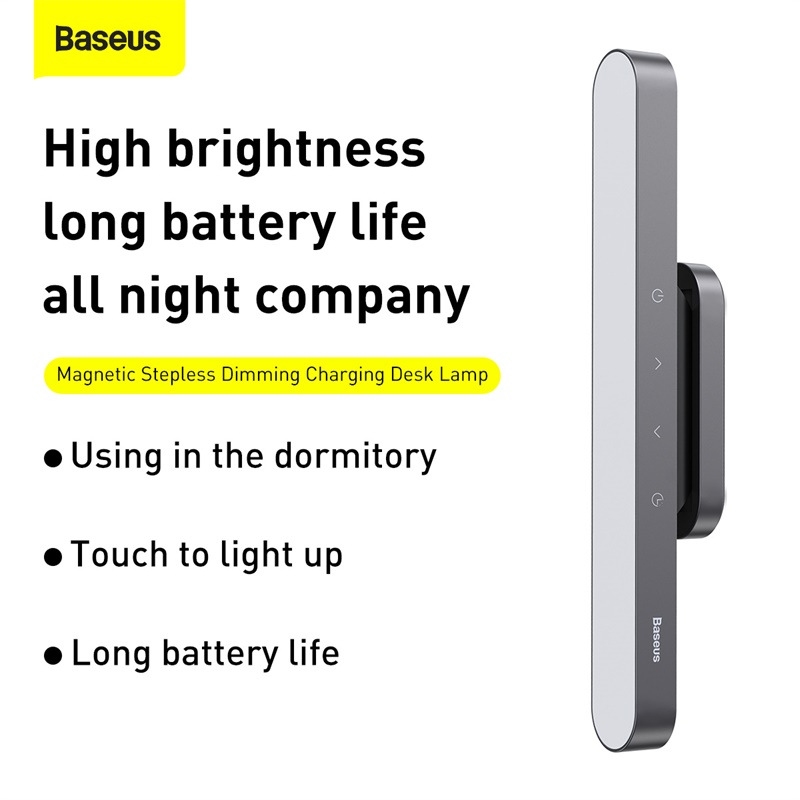 Đèn treo đế hít nam châm hiệu Baseus Magnetic Stepless Dimming Charging - Thay đổi hoàn toàn cách bạn chiếu sáng không gian với đèn <strong>Baseus Magnetic Stepless Dimming Charging</strong>. Đây là giải pháp chiếu sáng linh hoạt tối thượng, với thiết kế đế hít nam châm thông minh cho phép bạn lắp đặt ở bất cứ đâu trong vài giây mà không cần khoan tường. Thân đèn có thể dễ dàng tháo rời để sử dụng như một chiếc đèn pin cầm tay. Tận hưởng khả năng điều chỉnh độ sáng vô cấp mượt mà và xoay 80 độ để hướng ánh sáng chính xác nơi bạn cần. Với pin sạc dung lượng lớn, đây là chiếc đèn hoàn hảo cho bàn học, tủ quần áo, nhà bếp hay đèn ngủ. <strong>Baseus Magnetic Stepless Dimming Charging</strong> mang đến sự tiện lợi, thẩm mỹ và công nghệ cho ngôi nhà của bạn.