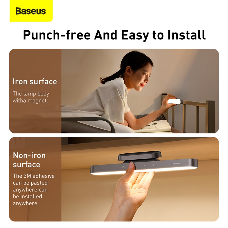 Đèn treo đế hít nam châm hiệu Baseus Magnetic Stepless Dimming Charging - Thay đổi hoàn toàn cách bạn chiếu sáng không gian với đèn <strong>Baseus Magnetic Stepless Dimming Charging</strong>. Đây là giải pháp chiếu sáng linh hoạt tối thượng, với thiết kế đế hít nam châm thông minh cho phép bạn lắp đặt ở bất cứ đâu trong vài giây mà không cần khoan tường. Thân đèn có thể dễ dàng tháo rời để sử dụng như một chiếc đèn pin cầm tay. Tận hưởng khả năng điều chỉnh độ sáng vô cấp mượt mà và xoay 80 độ để hướng ánh sáng chính xác nơi bạn cần. Với pin sạc dung lượng lớn, đây là chiếc đèn hoàn hảo cho bàn học, tủ quần áo, nhà bếp hay đèn ngủ. <strong>Baseus Magnetic Stepless Dimming Charging</strong> mang đến sự tiện lợi, thẩm mỹ và công nghệ cho ngôi nhà của bạn.
