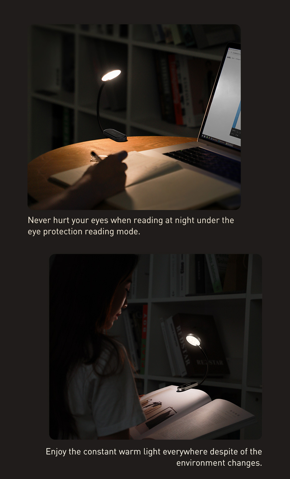 Đèn kẹp đọc sách mini hiệu Baseus Comfort Reading Mini Clip Lamp - Dành cho những tâm hồn yêu sách, đèn kẹp <strong>Baseus Comfort Reading Mini Clip Lamp</strong> là người bạn đồng hành không thể thiếu trong mỗi chuyến phiêu lưu con chữ. Với thiết kế kẹp thông minh, siêu nhẹ và linh hoạt, bạn có thể dễ dàng gắn đèn vào sách, máy đọc sách Kindle hay cạnh bàn. Sản phẩm cung cấp 3 chế độ sáng dịu nhẹ, không nhấp nháy, bảo vệ tối đa cho đôi mắt của bạn, giúp bạn đọc sách hàng giờ mà không mỏi mắt. Pin sạc dung lượng lớn cho thời gian sử dụng lên đến 24 giờ, cùng cổng sạc Type-C hiện đại. Hãy để <strong>Baseus Comfort Reading Mini Clip Lamp</strong> thắp sáng niềm đam mê đọc sách của bạn ở bất cứ đâu, bất cứ lúc nào, mà không làm phiền người xung quanh.