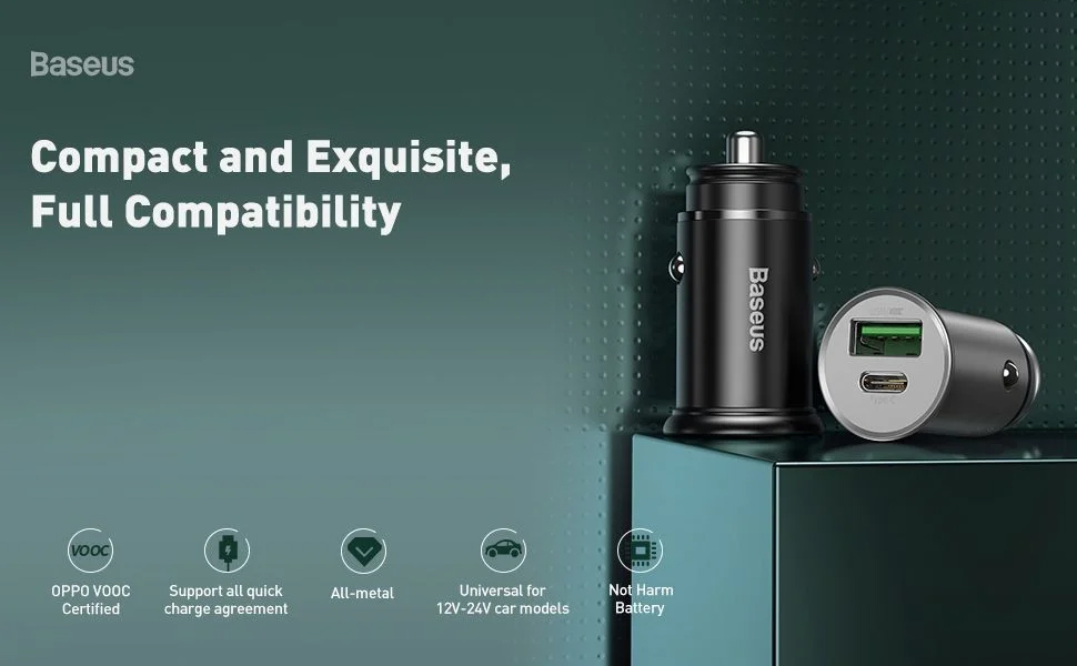 Sạc ô tô hiệu Baseus Circular metal A+C 30W PPS - Nâng cấp trải nghiệm sạc trên xe hơi của bạn với tẩu sạc <strong>Baseus Circular metal A+C 30W PPS</strong>. Với thiết kế kim loại nguyên khối sang trọng và nhỏ gọn, sản phẩm không chỉ là một phụ kiện công nghệ mà còn là điểm nhấn đẳng cấp cho nội thất xe. Trang bị 2 cổng sạc USB-A và USB-C, cùng tổng công suất 30W mạnh mẽ, tẩu sạc hỗ trợ sạc nhanh PD cho iPhone và đặc biệt là công nghệ PPS (Super Fast Charging) cho các dòng điện thoại Samsung cao cấp. Giờ đây, bạn và người đi cùng có thể nạp đầy năng lượng cho hai thiết bị cùng lúc với tốc độ đáng kinh ngạc. An toàn, hiệu quả và thẩm mỹ, <strong>Baseus Circular metal A+C 30W PPS</strong> là người bạn đồng hành không thể thiếu trên mọi nẻo đường.