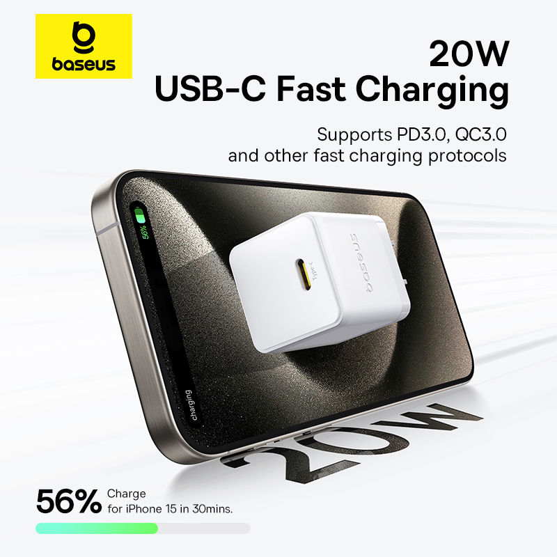 Bộ sạc hiệu Baseus Palm 1C 20W US - Kèm cáp USB-C to USB-C 1m - Trải nghiệm sức mạnh sạc nhanh trong một thiết kế nhỏ gọn đến kinh ngạc với bộ sạc <strong>Baseus Palm 1C 20W US</strong>. Với kích thước chỉ nằm gọn trong lòng bàn tay, củ sạc này cung cấp công suất 20W mạnh mẽ, giúp sạc đầy 60% pin cho các dòng điện thoại Android cao cấp chỉ trong 30 phút. Đặc biệt, bộ sản phẩm là một giải pháp toàn diện khi đi kèm sẵn cáp sạc USB-C to USB-C dài 1m chất lượng cao từ Baseus, giúp bạn tiết kiệm chi phí và luôn sẵn sàng nạp năng lượng. An toàn, tiện lợi và hiệu quả, <strong>Baseus Palm 1C 20W US</strong> là lựa chọn hoàn hảo cho người dùng Samsung, Google Pixel, iPad và các thiết bị Type-C khác.