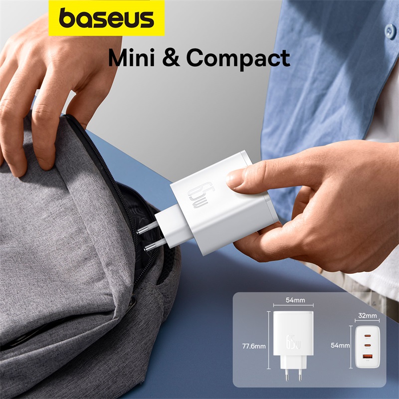 Sạc nhanh hiệu Baseus Cube Pro 2C+U 65W EU - Giải phóng sức mạnh sạc tối thượng với củ sạc <strong>Baseus Cube Pro 2C+U 65W EU</strong>. Được trang bị công nghệ GaN tiên tiến, sản phẩm mang lại công suất 65W mạnh mẽ trong một thân hình siêu nhỏ gọn, có khả năng sạc nhanh cho cả laptop (MacBook, Dell, HP) và 2 thiết bị khác cùng lúc. Với 2 cổng USB-C và 1 cổng USB-A, đây là giải pháp "tất cả trong một" thay thế toàn bộ những củ sạc cồng kềnh khác của bạn. Công nghệ phân phối dòng điện thông minh BPS II và các tính năng bảo vệ toàn diện đảm bảo sạc nhanh, an toàn và hiệu quả. Hãy đơn giản hóa cuộc sống của bạn với <strong>Baseus Cube Pro 2C+U 65W EU</strong>.