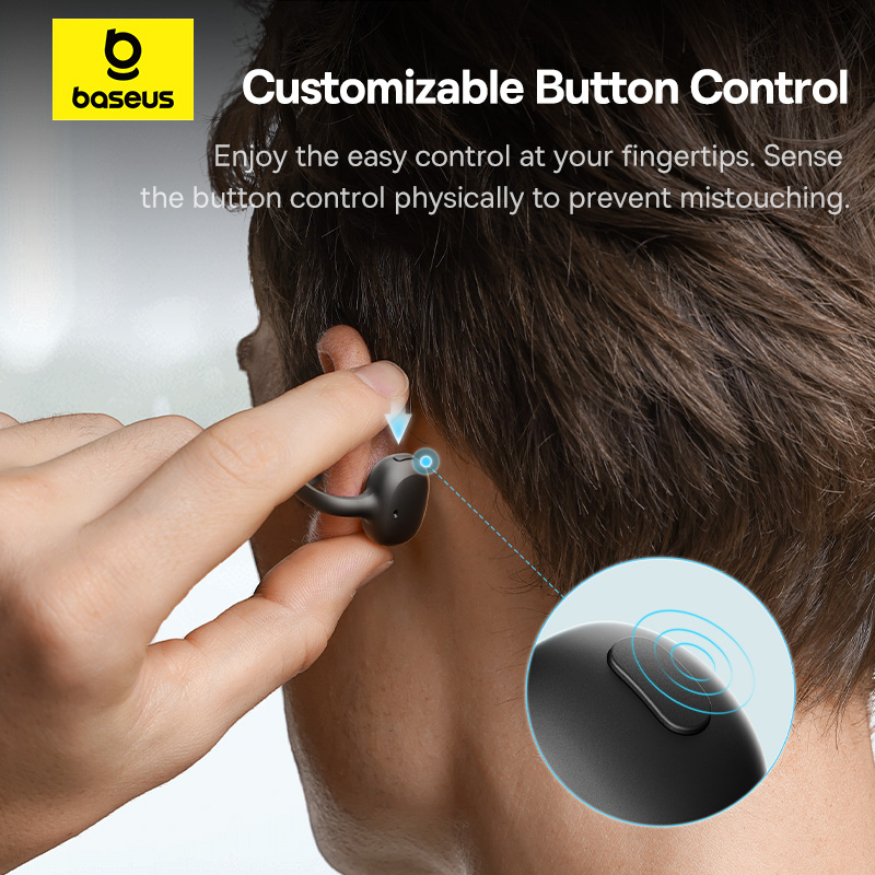 Tai nghe không dây hiệu Baseus Bowie MC1 Open-Ear - Khám phá sự tự do âm nhạc tuyệt đối cùng tai nghe <strong>Baseus Bowie MC1 Open-Ear</strong>. Với thiết kế mở độc đáo, tai nghe không đi vào trong ống tai, cho phép bạn vừa thưởng thức âm nhạc sống động, vừa nhận biết được âm thanh từ môi trường xung quanh, đảm bảo an toàn tối đa khi chạy bộ, đạp xe hay di chuyển ngoài đường. Công nghệ truyền âm thanh định hướng giúp giảm rò rỉ âm thanh, mang lại trải nghiệm riêng tư. Chất liệu silicone mềm mại, trọng lượng siêu nhẹ và chuẩn chống nước IP57 khiến <strong>Baseus Bowie MC1 Open-Ear</strong> trở thành người bạn đồng hành hoàn hảo cho mọi buổi tập luyện và hoạt động hàng ngày, thoải mái suốt cả ngày dài.