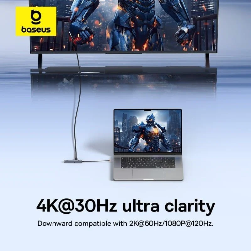 Thiết bị mở rộng hiệu Baseus UltraJoy Series 6-Port HUB AIR (TYPE-C TO 1 HDMI 4K@30HZ + 2 USB 3.0 + 1 USB 2.0 + 1 TYPE-C 3.0 + 1 PD) - Giải phóng sức mạnh kết nối của laptop với hub chuyển đổi <strong>Baseus UltraJoy Series 6-Port HUB AIR</strong>. Đây là giải pháp "tất cả trong một" dành cho người dùng MacBook và laptop Type-C, giúp bạn giải quyết triệt để tình trạng thiếu hụt cổng kết nối. Với 6 cổng chức năng: HDMI xuất hình ảnh 4K@30Hz sắc nét, 2 cổng USB 3.0 truyền dữ liệu nhanh, 1 cổng USB 2.0 ổn định cho phụ kiện và cổng sạc PD 100W mạnh mẽ. Thiết kế "Air" siêu mỏng nhẹ từ hợp kim nhôm cao cấp, <strong>Baseus UltraJoy Series 6-Port HUB AIR</strong> không chỉ bền bỉ mà còn vô cùng di động, là người bạn đồng hành lý tưởng cho công việc và giải trí mọi lúc mọi nơi.