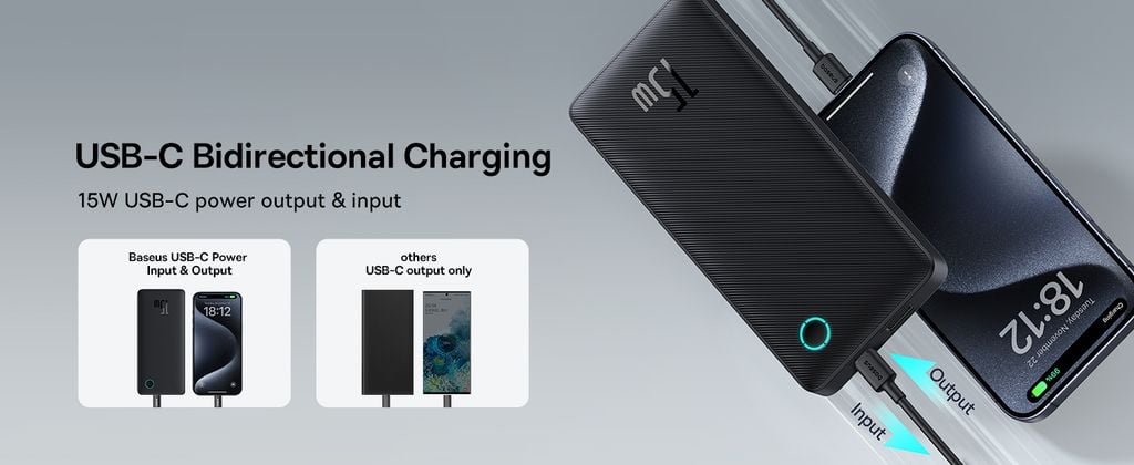 Sạc dự phòng hiệu Baseus Airpow Lite 10000mAh 15W - Luôn kết nối và tràn đầy năng lượng với sạc dự phòng <strong>Baseus Airpow Lite 10000mAh 15W</strong>. Với thiết kế siêu nhỏ gọn và trọng lượng nhẹ, sản phẩm dễ dàng nằm gọn trong túi xách hay balo của bạn. Dung lượng 10000mAh cung cấp đủ năng lượng cho 2-3 lần sạc đầy một chiếc smartphone thông thường, là cứu cánh hoàn hảo cho những ngày dài bận rộn. Công suất 15W đảm bảo dòng sạc ổn định và an toàn cho mọi thiết bị. Pin dự phòng được trang bị 2 cổng ra (USB-A & USB-C), cho phép bạn sạc cùng lúc 2 thiết bị tiện lợi. Tích hợp chip thông minh bảo vệ đa tầng, <strong>Baseus Airpow Lite 10000mAh 15W</strong> là người bạn đồng hành đáng tin cậy cho mọi hành trình.