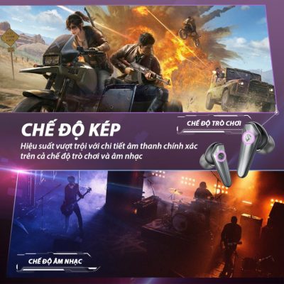Tai nghe Bluetooth SoundPEATS Cyber Gear, In-ear, Driver 10mm, Pin 26H, IPX4, Bluetooth 5.3, Game Mode 45ms, RGB LED - <h4 dir="ltr" data-pm-slice="1 4 []">Tai nghe <strong>SoundPEATS Cyber Gear</strong> với công nghệ <strong>SoundPEATS Cyber Gear</strong>, thiết kế in-ear Cyberpunk, driver 10mm, âm thanh Mega-S độc quyền. Pin 6.5H (tai nghe), 26H (với hộp sạc), sạc USB-C. IPX4 chống nước, micro kép ENC, Bluetooth 5.3, độ trễ 45ms (Game Mode). App PeatsAudio tùy chỉnh EQ. Bảo hành 12 tháng, lý tưởng cho game thủ, nghe nhạc.</h4>