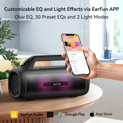 Loa Bluetooth Earfun Uboom X - Trải nghiệm sức mạnh âm thanh toàn diện với loa Bluetooth <strong>Earfun Uboom X</strong>. Được thiết kế để trở thành chiếc loa tất cả trong một, sản phẩm mang đến âm thanh 360° sống động với công suất 80W bùng nổ và công nghệ XBass độc quyền cho âm trầm sâu lắng. Thắp sáng mọi không gian với hệ thống đèn LED RGB tùy chỉnh, đồng bộ theo điệu nhạc. Với thiết kế siêu bền, chuẩn chống nước IP67, thời lượng pin 30 giờ cùng chức năng sạc dự phòng, <strong>Earfun Uboom X</strong> là người bạn đồng hành lý tưởng cho mọi bữa tiệc, mọi chuyến phiêu lưu, từ trong nhà ra đến ngoài trời.