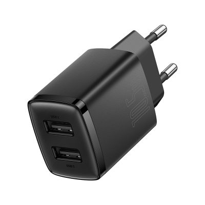 Củ sạc hiệu Baseus Compact 2U 10.5W EU - Đơn giản hóa việc sạc pin hàng ngày của bạn với củ sạc <strong>Baseus Compact 2U 10.5W EU</strong>. Với thiết kế siêu nhỏ gọn, chỉ tương đương một hộp đựng tai nghe, củ sạc này là giải pháp hoàn hảo để tiết kiệm không gian và mang theo khi đi du lịch. Trang bị 2 cổng USB-A tiện lợi, bạn có thể sạc đồng thời 2 thiết bị như điện thoại và tai nghe không dây một cách dễ dàng. Công suất 10.5W được phân bổ thông minh, đảm bảo dòng sạc ổn định và hiệu quả. Chip bảo vệ đa tầng tích hợp giúp ngăn ngừa các nguy cơ quá dòng, quá nhiệt, đảm bảo an toàn tuyệt đối cho thiết bị của bạn. Chọn ngay <strong>Baseus Compact 2U 10.5W EU</strong> cho một cuộc sống gọn gàng và tiện lợi.