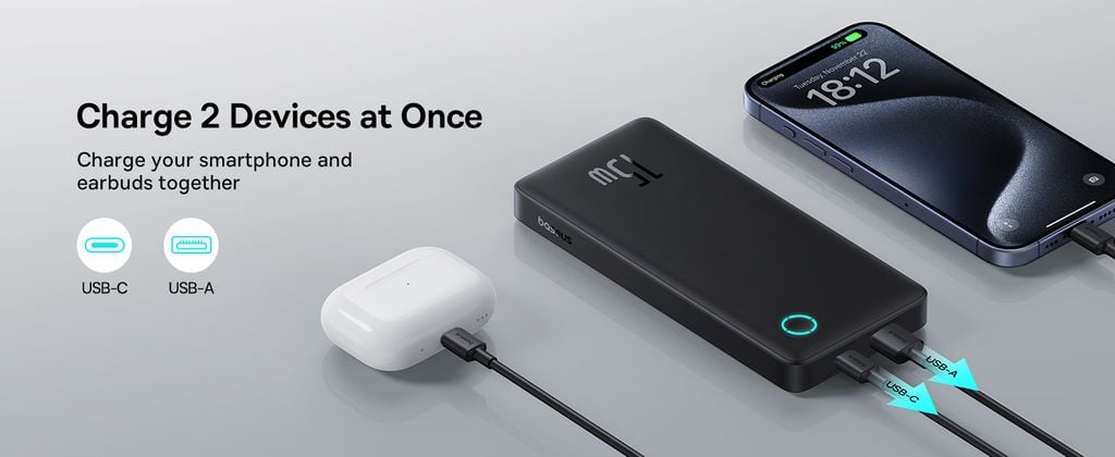 Sạc dự phòng hiệu Baseus Airpow Lite 10000mAh 15W - Luôn kết nối và tràn đầy năng lượng với sạc dự phòng <strong>Baseus Airpow Lite 10000mAh 15W</strong>. Với thiết kế siêu nhỏ gọn và trọng lượng nhẹ, sản phẩm dễ dàng nằm gọn trong túi xách hay balo của bạn. Dung lượng 10000mAh cung cấp đủ năng lượng cho 2-3 lần sạc đầy một chiếc smartphone thông thường, là cứu cánh hoàn hảo cho những ngày dài bận rộn. Công suất 15W đảm bảo dòng sạc ổn định và an toàn cho mọi thiết bị. Pin dự phòng được trang bị 2 cổng ra (USB-A & USB-C), cho phép bạn sạc cùng lúc 2 thiết bị tiện lợi. Tích hợp chip thông minh bảo vệ đa tầng, <strong>Baseus Airpow Lite 10000mAh 15W</strong> là người bạn đồng hành đáng tin cậy cho mọi hành trình.