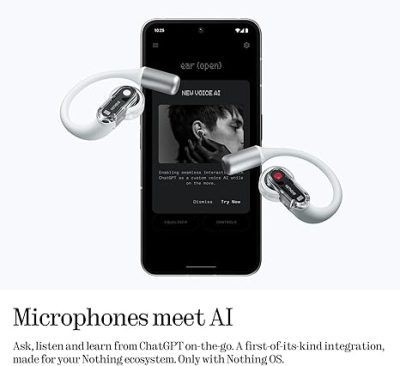 Tai nghe Bluetooth Nothing Ear (Open) B182, Thiết Kế Mở, Driver 14.2mm, Pin 30H, ChatGPT, IP54 - Tai nghe <strong>Nothing Ear (Open) B182</strong> với công nghệ <strong>B182,</strong> thiết kế mở, driver 14.2mm phủ titan, âm thanh rõ nét, tích hợp ChatGPT. Pin 8H (tai nghe), 30H (với hộp sạc), sạc nhanh 10 phút cho 2H. Bluetooth 5.3, 6 mic Clear Voice 2.0, IP54 chống nước. Tùy chỉnh qua app Nothing X, phù hợp thể thao, du lịch. Bảo hành 12 tháng.