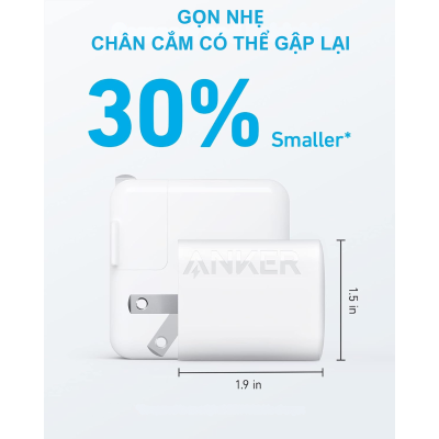 Sạc Nhanh Anker 312 Ace 30W (B2640) Kèm Cáp C to C - Anker B2640 30W Chính Hãng, Giá Tốt - Trải nghiệm tốc độ sạc vượt trội với bộ củ cáp sạc nhanh Anker 312 Ace 30W. Đây là giải pháp sạc toàn diện với củ sạc <strong>Anker B2640 30W</strong> mạnh mẽ, tích hợp công nghệ PowerIQ 3.0 thông minh, cung cấp công suất tối ưu cho mọi thiết bị từ iPhone 15, iPad Pro đến MacBook Air. Thiết kế siêu nhỏ gọn, nhẹ hơn 30% so với sạc gốc, dễ dàng mang theo mọi lúc mọi nơi. <strong>Điểm nổi bật:</strong> <ul> <li><strong>Sạc Nhanh 30W:</strong> Sạc đầy 50% pin iPhone chỉ trong 25 phút.</li> <li><strong>Công nghệ ActiveShield™:</strong> Giám sát nhiệt độ 3 triệu lần mỗi ngày, đảm bảo an toàn tuyệt đối.</li> <li><strong>Siêu nhỏ gọn:</strong> Thiết kế gập tiện lợi, lý tưởng cho du lịch.</li> <li><strong>Trọn bộ tiện lợi:</strong> Đi kèm cáp USB-C to USB-C siêu bền, chịu được 30.000 lần uốn cong.</li> </ul> Cam kết hàng chính hãng Anker 100%, bảo hành 18 tháng. Đặt mua bộ sạc <strong>Anker B2640 30W</strong> ngay hôm nay để không bỏ lỡ những ưu đãi hấp dẫn!