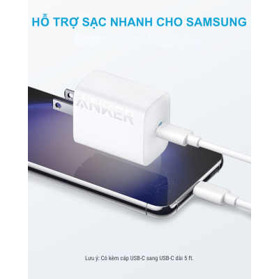 Sạc Nhanh Anker 312 Ace 30W (B2640) Kèm Cáp C to C - Anker B2640 30W Chính Hãng, Giá Tốt - Trải nghiệm tốc độ sạc vượt trội với bộ củ cáp sạc nhanh Anker 312 Ace 30W. Đây là giải pháp sạc toàn diện với củ sạc <strong>Anker B2640 30W</strong> mạnh mẽ, tích hợp công nghệ PowerIQ 3.0 thông minh, cung cấp công suất tối ưu cho mọi thiết bị từ iPhone 15, iPad Pro đến MacBook Air. Thiết kế siêu nhỏ gọn, nhẹ hơn 30% so với sạc gốc, dễ dàng mang theo mọi lúc mọi nơi. <strong>Điểm nổi bật:</strong> <ul> <li><strong>Sạc Nhanh 30W:</strong> Sạc đầy 50% pin iPhone chỉ trong 25 phút.</li> <li><strong>Công nghệ ActiveShield™:</strong> Giám sát nhiệt độ 3 triệu lần mỗi ngày, đảm bảo an toàn tuyệt đối.</li> <li><strong>Siêu nhỏ gọn:</strong> Thiết kế gập tiện lợi, lý tưởng cho du lịch.</li> <li><strong>Trọn bộ tiện lợi:</strong> Đi kèm cáp USB-C to USB-C siêu bền, chịu được 30.000 lần uốn cong.</li> </ul> Cam kết hàng chính hãng Anker 100%, bảo hành 18 tháng. Đặt mua bộ sạc <strong>Anker B2640 30W</strong> ngay hôm nay để không bỏ lỡ những ưu đãi hấp dẫn!