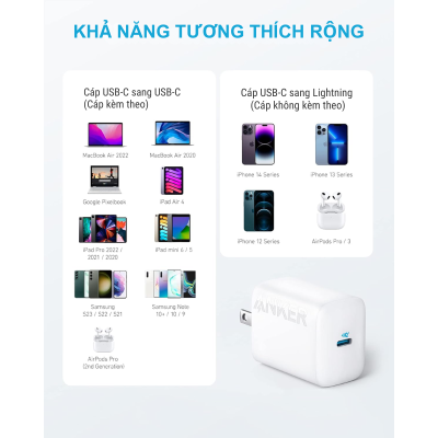 Sạc Nhanh Anker 312 Ace 30W (B2640) Kèm Cáp C to C - Anker B2640 30W Chính Hãng, Giá Tốt - Trải nghiệm tốc độ sạc vượt trội với bộ củ cáp sạc nhanh Anker 312 Ace 30W. Đây là giải pháp sạc toàn diện với củ sạc <strong>Anker B2640 30W</strong> mạnh mẽ, tích hợp công nghệ PowerIQ 3.0 thông minh, cung cấp công suất tối ưu cho mọi thiết bị từ iPhone 15, iPad Pro đến MacBook Air. Thiết kế siêu nhỏ gọn, nhẹ hơn 30% so với sạc gốc, dễ dàng mang theo mọi lúc mọi nơi. <strong>Điểm nổi bật:</strong> <ul> <li><strong>Sạc Nhanh 30W:</strong> Sạc đầy 50% pin iPhone chỉ trong 25 phút.</li> <li><strong>Công nghệ ActiveShield™:</strong> Giám sát nhiệt độ 3 triệu lần mỗi ngày, đảm bảo an toàn tuyệt đối.</li> <li><strong>Siêu nhỏ gọn:</strong> Thiết kế gập tiện lợi, lý tưởng cho du lịch.</li> <li><strong>Trọn bộ tiện lợi:</strong> Đi kèm cáp USB-C to USB-C siêu bền, chịu được 30.000 lần uốn cong.</li> </ul> Cam kết hàng chính hãng Anker 100%, bảo hành 18 tháng. Đặt mua bộ sạc <strong>Anker B2640 30W</strong> ngay hôm nay để không bỏ lỡ những ưu đãi hấp dẫn!