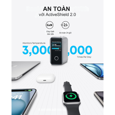 Sạc Anker Zolo 140W B2697 GaN - 3 Cổng USB-C, 1 Cổng USB-A, Màn Hình LED Thông Minh, Power Delivery 3.1 | Anker Zolo 140W B2697 Chính Hãng - Giải phóng sức mạnh sạc tối thượng với bộ sạc <strong>Anker Zolo 140W B2697</strong> GaNPrime™. Sở hữu công suất khổng lồ 140W và 3 cổng USB-C, đây là trạm sạc di động mạnh mẽ nhất, có khả năng sạc đồng thời 3 thiết bị, bao gồm cả MacBook Pro 16", iPad và iPhone với tốc độ chóng mặt. Điểm nhấn độc đáo là màn hình LED thông minh hiển thị công suất sạc real-time, giúp bạn kiểm soát năng lượng trong tầm tay. Công nghệ ActiveShield™ 2.0 đảm bảo an toàn tuyệt đối. <strong>Điểm nổi bật:</strong> <strong>Công suất 140W:</strong> Hỗ trợ chuẩn PD 3.1, sạc siêu nhanh cho laptop. <ul> <li><strong>3 Cổng USB-C:</strong> Sạc cùng lúc laptop, máy tính bảng và điện thoại.</li> <li><strong>Màn hình LED độc đáo:</strong> Theo dõi trực quan công suất sạc của từng cổng.</li> <li><strong>Công nghệ GaNPrime™:</strong> Hiệu suất cao, mát mẻ và kích thước nhỏ gọn.</li> </ul> Trọn bộ sản phẩm <strong>Anker Zolo 140W B2697</strong> đi kèm cáp C to C 140W. Cam kết chính hãng, bảo hành 18 tháng. Nâng tầm trải nghiệm sạc của bạn ngay hôm nay!