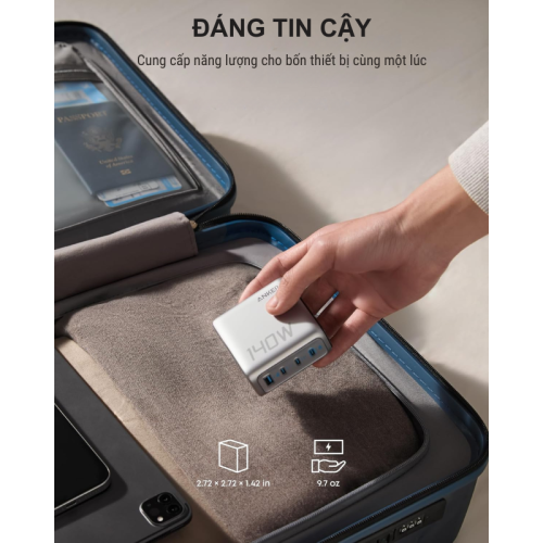 Sạc Anker Zolo 140W B2697 GaN - 3 Cổng USB-C, 1 Cổng USB-A, Màn Hình LED Thông Minh, Power Delivery 3.1 | Anker Zolo 140W B2697 Chính Hãng - Hình ảnh 3