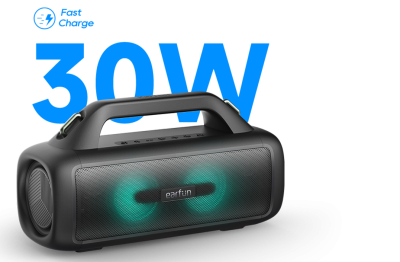 Loa Bluetooth Earfun Uboom X - Trải nghiệm sức mạnh âm thanh toàn diện với loa Bluetooth <strong>Earfun Uboom X</strong>. Được thiết kế để trở thành chiếc loa tất cả trong một, sản phẩm mang đến âm thanh 360° sống động với công suất 80W bùng nổ và công nghệ XBass độc quyền cho âm trầm sâu lắng. Thắp sáng mọi không gian với hệ thống đèn LED RGB tùy chỉnh, đồng bộ theo điệu nhạc. Với thiết kế siêu bền, chuẩn chống nước IP67, thời lượng pin 30 giờ cùng chức năng sạc dự phòng, <strong>Earfun Uboom X</strong> là người bạn đồng hành lý tưởng cho mọi bữa tiệc, mọi chuyến phiêu lưu, từ trong nhà ra đến ngoài trời.