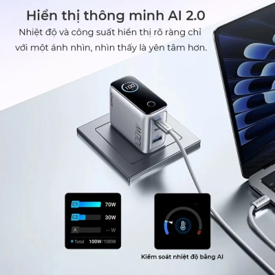 Sạc Nhanh 3 Cổng Anker 100W – A121B - Giải phóng sức mạnh sạc tối đa với củ sạc Anker 100W <strong>A121B</strong>. Được trang bị công nghệ GaNPrime™ tiên tiến, củ sạc này cung cấp tổng công suất 100W mạnh mẽ qua 3 cổng (2 USB-C, 1 USB-A) trong một thiết kế nhỏ gọn hơn 34% so với sạc gốc của Apple. Dễ dàng sạc nhanh cho MacBook Pro, iPhone, và một thiết bị khác cùng lúc mà không làm giảm hiệu suất. Chân cắm gập gọn và công nghệ an toàn ActiveShield™ 2.0 biến nó thành người bạn đồng hành hoàn hảo cho công việc và du lịch. Hãy thay thế ba củ sạc cồng kềnh chỉ bằng một củ sạc Anker <strong>A121B</strong> duy nhất. Mua ngay tại Taynamtech.vn để trải nghiệm sự khác biệt!