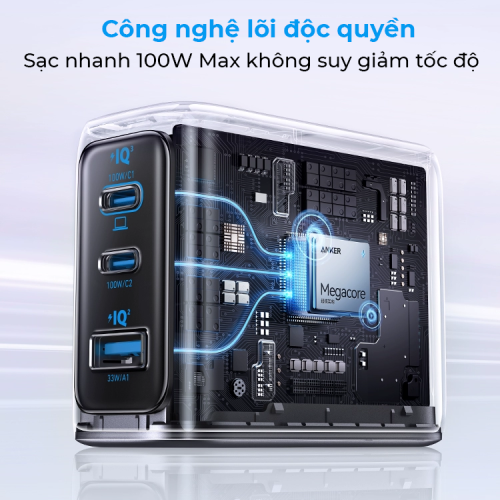 Sạc Nhanh 3 Cổng Anker 100W – A121B - Hình ảnh 4