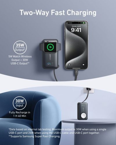 Pin Sạc Dự Phòng Anker MagGo 10.000mAh 35W A1657 Hỗ Trợ Sạc Apple Watch - A1657 - <strong>Pin Sạc Dự Phòng Anker MagGo A1657</strong> dung lượng 10.000mAh, công suất 35W, tích hợp sạc không dây Apple Watch 5W và cáp USB-C 30W. Sạc nhanh iPhone 15, Samsung, hỗ trợ sạc đồng thời 2 thiết bị. <strong>A1657</strong> nhỏ gọn, màn hình LED, lý tưởng cho di chuyển.  