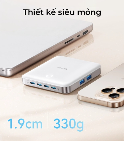 Sạc Để Bàn 6 Cổng Anker Nano 130W - A2155 - Dọn dẹp không gian làm việc và tối ưu hóa năng lượng với sạc để bàn Anker Nano 130W <strong>A2155</strong>. Đây là giải pháp 6 trong 1 mạnh mẽ, kết hợp 2 ổ cắm AC, 2 cổng USB-C và 2 cổng USB-A trong một thiết kế siêu nhỏ gọn. Với tổng công suất 130W, thiết bị dễ dàng sạc nhanh đồng thời cho laptop, điện thoại, máy tính bảng và nhiều phụ kiện khác. Công nghệ GaN và ActiveShield™ 2.0 đảm bảo hiệu suất vượt trội, mát mẻ và an toàn tuyệt đối cho mọi thiết bị của bạn. Sạc Anker <strong>A2155</strong> là lựa chọn hoàn hảo để thay thế các ổ cắm cồng kềnh, mang lại sự ngăn nắp và hiệu quả cho góc làm việc. Sở hữu ngay sản phẩm chính hãng tại Taynamtech.vn