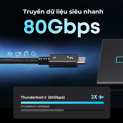 Cáp Thunderbolt 5 Anker Prime A84N1 (1m) - Mở Khóa Tốc Độ 80Gbps, Sạc Nhanh 240W - Chào mừng đến với tương lai của kết nối với cáp Thunderbolt 5 Anker Prime <strong>A84N1</strong>. Đây không chỉ là một sợi cáp, mà là chìa khóa mở ra tiềm năng tối đa cho các thiết bị chuyên nghiệp của bạn. Trải nghiệm tốc độ truyền dữ liệu chưa từng có lên đến 80Gbps, truyền tải những file dung lượng khổng lồ trong chớp mắt. Hỗ trợ công suất sạc đột phá 240W EPR, cấp nguồn cho cả những chiếc laptop gaming và máy trạm mạnh mẽ nhất. Xuất hình ảnh siêu nét ra nhiều màn hình 8K một cách mượt mà. Được chế tạo theo tiêu chuẩn "Prime" cao cấp nhất của Anker, cáp <strong>A84N1</strong> là sự đầu tư xứng đáng để nâng cấp hiệu suất làm việc và giải trí của bạn.