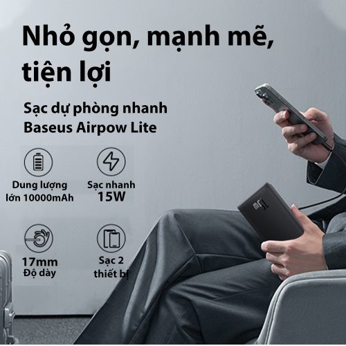 Sạc Dự Phòng Baseus Airpow Lite Power Bank 10000mAh 15W - Hình ảnh 7