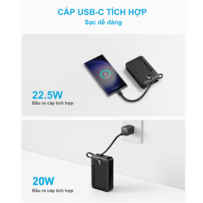 Pin Sạc Dự Phòng Anker A1647 - Anker 335 PowerCore 20.000mAh 22.5W A1647 Kèm Cáp USB-C - <strong>Pin Sạc Dự Phòng Anker 335 PowerCore A1647</strong> dung lượng 20.000mAh, công suất 22.5W, hỗ trợ sạc nhanh qua 3 cổng và cáp USB-C tích hợp. Tích hợp giá đỡ, móc treo, màn hình LED hiển thị phần trăm pin. <strong>A1647</strong> thiết kế nhỏ gọn, lý tưởng cho du lịch, công việc.
