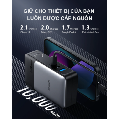 Pin Sạc Dự Phòng Anker A1651 - Anker 733 Fusion 10.000mAh 65W A1651 GaNPrime PD/IQ4.0 - <strong>Pin Sạc Dự Phòng Anker 733 Fusion A1651</strong> dung lượng 10.000mAh, công suất 65W, tích hợp sạc tường và pin dự phòng 2 trong 1. Công nghệ Power Delivery và PowerIQ 4.0 hỗ trợ sạc nhanh iPhone, Samsung, laptop. <strong>A1651</strong> nhỏ gọn, sạc 3 thiết bị cùng lúc, lý tưởng cho di chuyển.