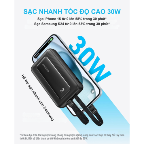 Pin Sạc Dự Phòng Anker A1680 -  Anker Zolo 10.000mAh 30W A1680 Tích Hợp Cáp USB-C và Lightning - Hình ảnh 3