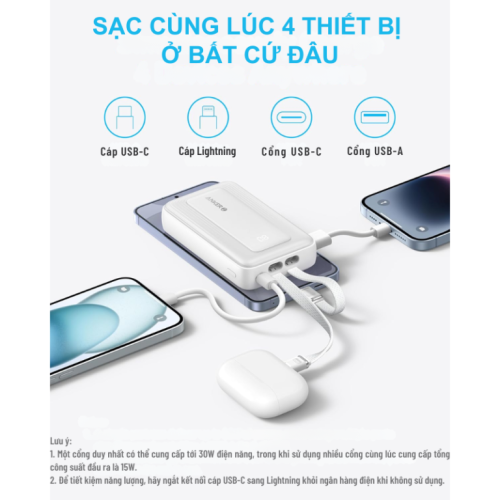 Pin Sạc Dự Phòng Anker A1680 -  Anker Zolo 10.000mAh 30W A1680 Tích Hợp Cáp USB-C và Lightning - Hình ảnh 5