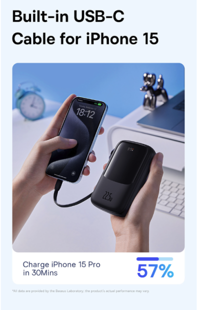 Sạc dự phòng hiệu Baseus Qpow Pro+ Digital Display Fast Charge 10000mAh 22.5W Type-C Edition - Hãy quên đi mớ dây cáp rối rắm! Sạc dự phòng <strong>Baseus Qpow Pro</strong>+ chính là giải pháp năng lượng "tất cả trong một" mà bạn cần. Với sợi cáp Type-C được tích hợp sẵn một cách thông minh, bạn sẽ không bao giờ phải lo lắng về việc quên mang theo cáp sạc. Dung lượng 10000mAh nhỏ gọn cùng công suất sạc nhanh 22.5W mạnh mẽ giúp nạp đầy năng lượng cho các thiết bị của bạn trong chớp mắt. Màn hình LED kỹ thuật số hiển thị chính xác dung lượng pin còn lại, giúp bạn luôn chủ động trong mọi tình huống. Nhỏ gọn, mạnh mẽ và siêu tiện lợi, <strong>Baseus Qpow Pro</strong>+ là người bạn đồng hành không thể thiếu cho cuộc sống năng động.