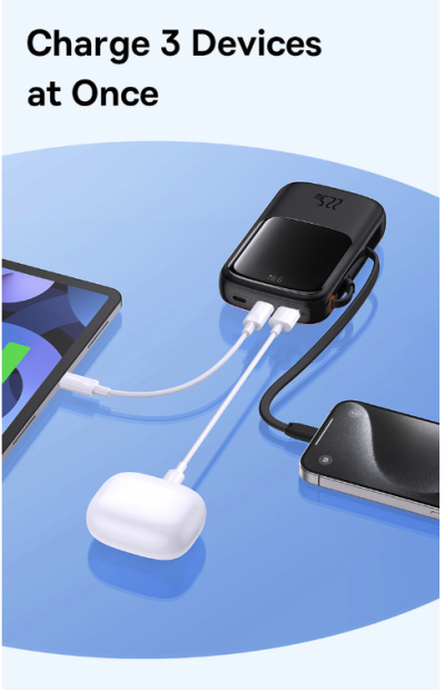 Sạc dự phòng hiệu Baseus Qpow Pro+ Digital Display Fast Charge 10000mAh 22.5W Type-C Edition - Hãy quên đi mớ dây cáp rối rắm! Sạc dự phòng <strong>Baseus Qpow Pro</strong>+ chính là giải pháp năng lượng "tất cả trong một" mà bạn cần. Với sợi cáp Type-C được tích hợp sẵn một cách thông minh, bạn sẽ không bao giờ phải lo lắng về việc quên mang theo cáp sạc. Dung lượng 10000mAh nhỏ gọn cùng công suất sạc nhanh 22.5W mạnh mẽ giúp nạp đầy năng lượng cho các thiết bị của bạn trong chớp mắt. Màn hình LED kỹ thuật số hiển thị chính xác dung lượng pin còn lại, giúp bạn luôn chủ động trong mọi tình huống. Nhỏ gọn, mạnh mẽ và siêu tiện lợi, <strong>Baseus Qpow Pro</strong>+ là người bạn đồng hành không thể thiếu cho cuộc sống năng động.
