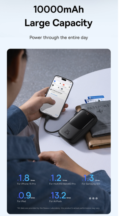 Sạc dự phòng hiệu Baseus Qpow Pro+ Digital Display Fast Charge 10000mAh 22.5W Type-C Edition - Hãy quên đi mớ dây cáp rối rắm! Sạc dự phòng <strong>Baseus Qpow Pro</strong>+ chính là giải pháp năng lượng "tất cả trong một" mà bạn cần. Với sợi cáp Type-C được tích hợp sẵn một cách thông minh, bạn sẽ không bao giờ phải lo lắng về việc quên mang theo cáp sạc. Dung lượng 10000mAh nhỏ gọn cùng công suất sạc nhanh 22.5W mạnh mẽ giúp nạp đầy năng lượng cho các thiết bị của bạn trong chớp mắt. Màn hình LED kỹ thuật số hiển thị chính xác dung lượng pin còn lại, giúp bạn luôn chủ động trong mọi tình huống. Nhỏ gọn, mạnh mẽ và siêu tiện lợi, <strong>Baseus Qpow Pro</strong>+ là người bạn đồng hành không thể thiếu cho cuộc sống năng động.