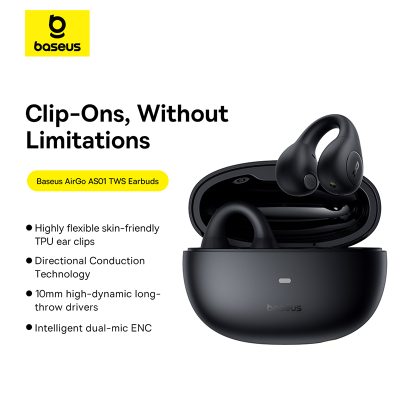 Tai nghe không dây hiệu Baseus AirGo AS01 Open-Ear - Trải nghiệm âm nhạc theo một cách hoàn toàn mới với tai nghe không dây <strong>Baseus AirGo AS01</strong>. Sở hữu thiết kế vành tai mở (Open-Ear) đột phá, tai nghe không nhét vào trong ống tai, mang lại sự thoải mái tuyệt đối và cho phép bạn luôn nhận biết được môi trường xung quanh, đảm bảo an toàn khi di chuyển. Công nghệ âm thanh định hướng mang lại chất âm rõ ràng, trong khi hệ thống 2 micro và thuật toán chống ồn AI đảm bảo cuộc gọi trong như pha lê. Với kết nối Bluetooth 5.3 ổn định, pin bền bỉ 25 giờ và chuẩn chống nước IPX4, <strong>Baseus AirGo AS01</strong> là người bạn đồng hành hoàn hảo cho những người yêu thể thao, làm việc tại văn phòng và cuộc sống năng động.