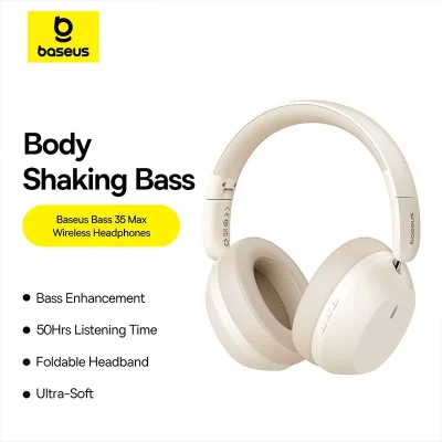 Tai nghe chụp tai Baseus Bass 35 Max - Đắm chìm trong thế giới âm bass mạnh mẽ với tai nghe chụp tai không dây <strong>Baseus Bass 35 Max</strong>. Được thiết kế dành cho các tín đồ âm nhạc, tai nghe mang đến chất âm bùng nổ với dải bass sâu lắng và uy lực nhờ màng loa dynamic 40mm. Tận hưởng âm nhạc không giới hạn với thời lượng pin cực khủng lên đến 50 giờ, đủ sức cho cả tuần sử dụng. Thiết kế siêu nhẹ cùng đệm tai protein êm ái đảm bảo sự thoải mái tối đa khi đeo trong thời gian dài. Kết nối ổn định qua Bluetooth 5.3 và chế độ độ trễ thấp, <strong>Baseus Bass 35 Max</strong> là sự lựa chọn hoàn hảo để nâng tầm trải nghiệm nghe nhạc, xem phim và chơi game của bạn.