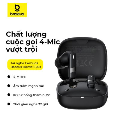 Tai nghe không dây hiệu Baseus Bowie E20s - Khám phá sự giao thoa hoàn hảo giữa công nghệ và nghệ thuật với tai nghe không dây <strong>Baseus Bowie E20s</strong>. Gây ấn tượng mạnh mẽ với thiết kế "vòng quỹ đạo" độc đáo trên hộp sạc, đây không chỉ là một thiết bị âm thanh mà còn là một phụ kiện thời trang đầy cá tính. Tận hưởng kết nối siêu ổn định và độ trễ cực thấp chỉ 0.06s nhờ công nghệ Bluetooth 5.3 mới nhất, lý tưởng cho cả chơi game và xem phim. Thời lượng pin bền bỉ lên đến 32 giờ cùng hộp sạc và công nghệ sạc nhanh 10 phút cho 2 giờ sử dụng, đảm bảo âm nhạc luôn bên bạn. Nâng tầm phong cách và trải nghiệm âm thanh của bạn với <strong>Baseus Bowie E20s</strong>.