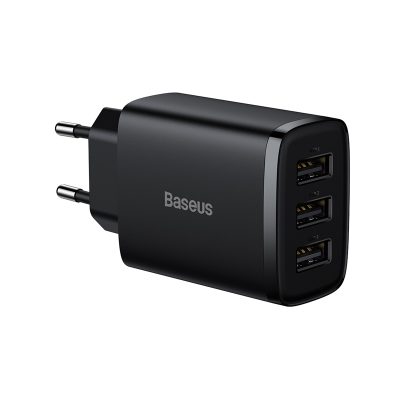 Củ sạc hiệu Baseus Compact 3U 17W EU - Giải phóng không gian ổ cắm của bạn với củ sạc <strong>Baseus Compact 3U 17W EU</strong>. Với thiết kế siêu nhỏ gọn và 3 cổng USB tiện lợi, đây là giải pháp sạc "tất cả trong một" cho mọi nhu cầu hàng ngày của bạn. Tổng công suất 17W được phân bổ thông minh, với mỗi cổng có thể cung cấp dòng sạc lên đến 2.4A, giúp nạp năng lượng nhanh chóng và hiệu quả cho điện thoại, máy tính bảng, tai nghe và nhiều thiết bị khác. Chip xử lý thông minh tích hợp đảm bảo sạc an toàn, bảo vệ thiết bị của bạn khỏi các nguy cơ quá dòng, quá nhiệt. <strong>Baseus Compact 3U 17W EU</strong> là sự lựa chọn hoàn hảo cho gia đình, du lịch và một góc làm việc gọn gàng, hiệu quả.
