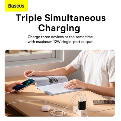 Củ sạc hiệu Baseus Compact 3U 17W EU - Giải phóng không gian ổ cắm của bạn với củ sạc <strong>Baseus Compact 3U 17W EU</strong>. Với thiết kế siêu nhỏ gọn và 3 cổng USB tiện lợi, đây là giải pháp sạc "tất cả trong một" cho mọi nhu cầu hàng ngày của bạn. Tổng công suất 17W được phân bổ thông minh, với mỗi cổng có thể cung cấp dòng sạc lên đến 2.4A, giúp nạp năng lượng nhanh chóng và hiệu quả cho điện thoại, máy tính bảng, tai nghe và nhiều thiết bị khác. Chip xử lý thông minh tích hợp đảm bảo sạc an toàn, bảo vệ thiết bị của bạn khỏi các nguy cơ quá dòng, quá nhiệt. <strong>Baseus Compact 3U 17W EU</strong> là sự lựa chọn hoàn hảo cho gia đình, du lịch và một góc làm việc gọn gàng, hiệu quả.