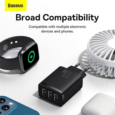 Củ sạc hiệu Baseus Compact 3U 17W EU - Giải phóng không gian ổ cắm của bạn với củ sạc <strong>Baseus Compact 3U 17W EU</strong>. Với thiết kế siêu nhỏ gọn và 3 cổng USB tiện lợi, đây là giải pháp sạc "tất cả trong một" cho mọi nhu cầu hàng ngày của bạn. Tổng công suất 17W được phân bổ thông minh, với mỗi cổng có thể cung cấp dòng sạc lên đến 2.4A, giúp nạp năng lượng nhanh chóng và hiệu quả cho điện thoại, máy tính bảng, tai nghe và nhiều thiết bị khác. Chip xử lý thông minh tích hợp đảm bảo sạc an toàn, bảo vệ thiết bị của bạn khỏi các nguy cơ quá dòng, quá nhiệt. <strong>Baseus Compact 3U 17W EU</strong> là sự lựa chọn hoàn hảo cho gia đình, du lịch và một góc làm việc gọn gàng, hiệu quả.