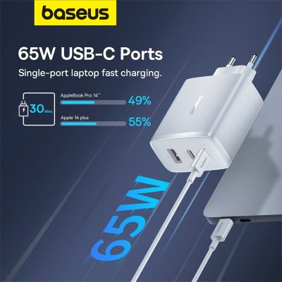Sạc nhanh hiệu Baseus Cube Pro 2C+U 65W EU - Giải phóng sức mạnh sạc tối thượng với củ sạc <strong>Baseus Cube Pro 2C+U 65W EU</strong>. Được trang bị công nghệ GaN tiên tiến, sản phẩm mang lại công suất 65W mạnh mẽ trong một thân hình siêu nhỏ gọn, có khả năng sạc nhanh cho cả laptop (MacBook, Dell, HP) và 2 thiết bị khác cùng lúc. Với 2 cổng USB-C và 1 cổng USB-A, đây là giải pháp "tất cả trong một" thay thế toàn bộ những củ sạc cồng kềnh khác của bạn. Công nghệ phân phối dòng điện thông minh BPS II và các tính năng bảo vệ toàn diện đảm bảo sạc nhanh, an toàn và hiệu quả. Hãy đơn giản hóa cuộc sống của bạn với <strong>Baseus Cube Pro 2C+U 65W EU</strong>.
