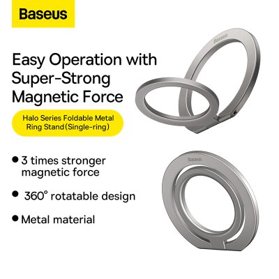 Giá đỡ vòng kim loại hiệu Baseus Halo Series Foldable Metal Ring (Single-ring) - Trải nghiệm sự tiện lợi và phong cách tối thượng với giá đỡ <strong>Baseus Halo Series Foldable Metal Ring</strong>. Đây là giải pháp 3-trong-1 hoàn hảo: giúp bạn cầm nắm điện thoại chắc chắn hơn, chống rơi vỡ; làm chân đế rảnh tay để xem phim, video call; và tương thích với các loại giá đỡ từ tính trên ô tô. Được chế tác từ hợp kim kẽm cao cấp, sản phẩm có thiết kế siêu mỏng, có thể gấp gọn hoàn toàn vào mặt lưng, không gây cộm khi đút túi. Vòng xoay 360° và gập 180° linh hoạt giúp bạn điều chỉnh mọi góc nhìn. Nâng tầm trải nghiệm sử dụng smartphone của bạn với <strong>Baseus Halo Series Foldable Metal Ring</strong> - một phụ kiện nhỏ gọn nhưng đầy quyền năng.