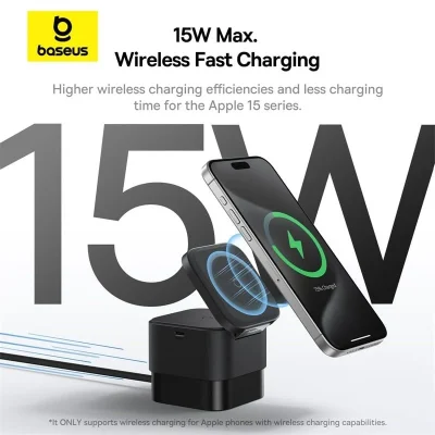 Baseus MagPro 2-in-1 Magnetic Wireless Charger 25W Cosmic Black - Tối giản không gian sạc của bạn với đế sạc không dây từ tính <strong>Baseus MagPro 2-in-1</strong>. Giải pháp hoàn hảo cho hệ sinh thái Apple, cho phép bạn sạc đồng thời iPhone (tương thích MagSafe) và AirPods (hoặc điện thoại phụ hỗ trợ sạc không dây) một cách nhanh chóng và tiện lợi. Với tổng công suất lên đến 25W, lực hít từ tính cực mạnh và thiết kế gập gọn 60° linh hoạt, sản phẩm không chỉ là một thiết bị sạc mà còn là một giá đỡ điện thoại thanh lịch. Màu Đen Vũ Trụ (Cosmic Black) tinh tế cùng các tính năng an toàn đa tầng biến <strong>Baseus MagPro 2-in-1</strong> trở thành phụ kiện không thể thiếu trên bàn làm việc hoặc tủ đầu giường của bạn.