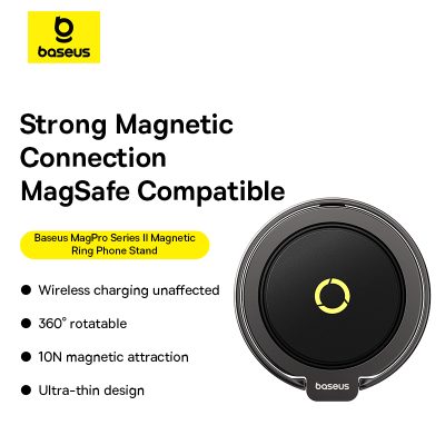 Giá đỡ điện thoại hiệu Baseus MagPro Series II Magnetic Ring - Dành riêng cho hệ sinh thái MagSafe của iPhone (12 trở lên), <strong>Baseus MagPro Series II Magnetic Ring</strong> định nghĩa lại sự tiện lợi. Với lực hút từ tính cực mạnh, bạn có thể dễ dàng gắn giá đỡ vào điện thoại mà không cần keo dán, và tháo ra bất cứ lúc nào để sạc không dây. Thiết kế siêu mỏng từ hợp kim cao cấp, sản phẩm vừa là vòng nhẫn cầm tay chắc chắn, vừa là chân đế rảnh tay xoay 360° linh hoạt. Trục xoay thế hệ thứ hai bền bỉ hơn, mang lại trải nghiệm mượt mà và đẳng cấp. Hãy giải phóng chiếc iPhone của bạn khỏi những phụ kiện dán cố định và tận hưởng sự tự do tối đa với <strong>Baseus MagPro Series II Magnetic Ring</strong>.