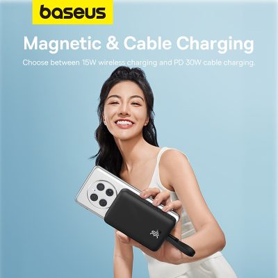 Sạc dự phòng không dây hiệu Baseus Magnetic Mini Fast Charge Type-C Edition 10000mAh 30W - Tạm biệt sự cồng kềnh với pin sạc dự phòng <strong>Baseus Magnetic Mini</strong> 10000mAh 30W! Đây là giải pháp năng lượng tối ưu, kết hợp thiết kế siêu nhỏ gọn (nhỏ hơn cả iPhone Mini) và sức mạnh sạc nhanh PD 30W đột phá. Lực hít từ tính cực mạnh bám chắc vào mặt lưng iPhone, cho phép bạn vừa sạc không dây, vừa sử dụng điện thoại thoải mái. Công suất 30W đủ sức sạc nhanh cho cả iPhone, các dòng flagship Android và thậm chí là MacBook Air. Dung lượng 10000mAh bền bỉ cùng màn hình LED kỹ thuật số hiển thị chính xác % pin. <strong>Baseus Magnetic Mini</strong> là sự lựa chọn hoàn hảo cho người dùng tìm kiếm sức mạnh, sự tiện lợi và tính di động tối đa.