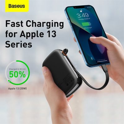 Sạc dự phòng hiệu Baseus Qpow Pro Digital Display Fast Charge 20000mAh 20W iP Edition - Bạn mệt mỏi vì phải luôn nhớ mang theo cáp sạc? Pin sạc dự phòng <strong>Baseus Qpow Pro</strong> chính là giải pháp tối ưu dành cho bạn! Với thiết kế độc đáo tích hợp sẵn cáp Lightning, bạn có thể sạc nhanh iPhone của mình mọi lúc mọi nơi mà không cần dây nhợ lằng nhằng. Công suất sạc nhanh Power Delivery 20W giúp nạp đầy 60% pin chỉ trong 30 phút. Dung lượng khủng 20000mAh đảm bảo năng lượng cho nhiều ngày sử dụng, lý tưởng cho những chuyến đi dài. Màn hình LED kỹ thuật số hiển thị chính xác % pin còn lại, giúp bạn luôn chủ động. Sạc cùng lúc 3 thiết bị với 3 cổng ra tiện lợi. <strong>Baseus Qpow Pro</strong> là sự kết hợp hoàn hảo giữa sức mạnh, sự tiện lợi và phong cách.