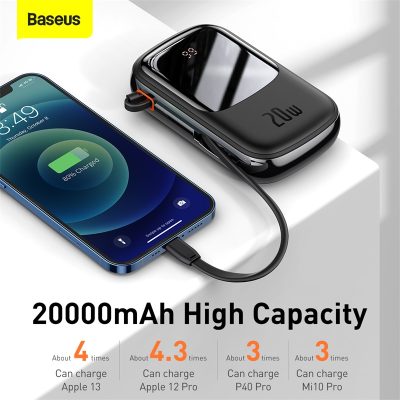 Sạc dự phòng hiệu Baseus Qpow Pro Digital Display Fast Charge 20000mAh 20W iP Edition - Bạn mệt mỏi vì phải luôn nhớ mang theo cáp sạc? Pin sạc dự phòng <strong>Baseus Qpow Pro</strong> chính là giải pháp tối ưu dành cho bạn! Với thiết kế độc đáo tích hợp sẵn cáp Lightning, bạn có thể sạc nhanh iPhone của mình mọi lúc mọi nơi mà không cần dây nhợ lằng nhằng. Công suất sạc nhanh Power Delivery 20W giúp nạp đầy 60% pin chỉ trong 30 phút. Dung lượng khủng 20000mAh đảm bảo năng lượng cho nhiều ngày sử dụng, lý tưởng cho những chuyến đi dài. Màn hình LED kỹ thuật số hiển thị chính xác % pin còn lại, giúp bạn luôn chủ động. Sạc cùng lúc 3 thiết bị với 3 cổng ra tiện lợi. <strong>Baseus Qpow Pro</strong> là sự kết hợp hoàn hảo giữa sức mạnh, sự tiện lợi và phong cách.
