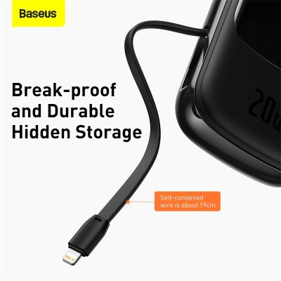 Sạc dự phòng hiệu Baseus Qpow Pro Digital Display Fast Charge 20000mAh 20W iP Edition - Bạn mệt mỏi vì phải luôn nhớ mang theo cáp sạc? Pin sạc dự phòng <strong>Baseus Qpow Pro</strong> chính là giải pháp tối ưu dành cho bạn! Với thiết kế độc đáo tích hợp sẵn cáp Lightning, bạn có thể sạc nhanh iPhone của mình mọi lúc mọi nơi mà không cần dây nhợ lằng nhằng. Công suất sạc nhanh Power Delivery 20W giúp nạp đầy 60% pin chỉ trong 30 phút. Dung lượng khủng 20000mAh đảm bảo năng lượng cho nhiều ngày sử dụng, lý tưởng cho những chuyến đi dài. Màn hình LED kỹ thuật số hiển thị chính xác % pin còn lại, giúp bạn luôn chủ động. Sạc cùng lúc 3 thiết bị với 3 cổng ra tiện lợi. <strong>Baseus Qpow Pro</strong> là sự kết hợp hoàn hảo giữa sức mạnh, sự tiện lợi và phong cách.