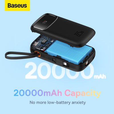 Sạc dự phòng hiệu Baseus Qpow2 Dual-Cable Digital Display Fast Charge 20000mAh 22.5W - Chấm dứt nỗi lo quên dây sạc với pin sạc dự phòng <strong>Baseus Qpow2</strong>! Đây là giải pháp năng lượng tối thượng với 2 cáp sạc (1 Type-C & 1 Lightning) được tích hợp sẵn, gọn gàng ngay trên thân pin. Với công suất sạc nhanh 22.5W, sản phẩm hỗ trợ đa giao thức từ Huawei SCP đến PD 20W, giúp sạc 60% pin cho iPhone chỉ trong 30 phút. Dung lượng khủng 20000mAh đảm bảo năng lượng cho nhiều ngày, trong khi màn hình LED kỹ thuật số hiển thị chính xác % pin còn lại. Đặc biệt, <strong>Baseus Qpow2</strong> có khả năng sạc cùng lúc cho 4 thiết bị, biến nó thành một trạm năng lượng di động thực thụ. Đây là sự lựa chọn hoàn hảo cho người dùng tìm kiếm sự tiện lợi và sức mạnh tối đa.