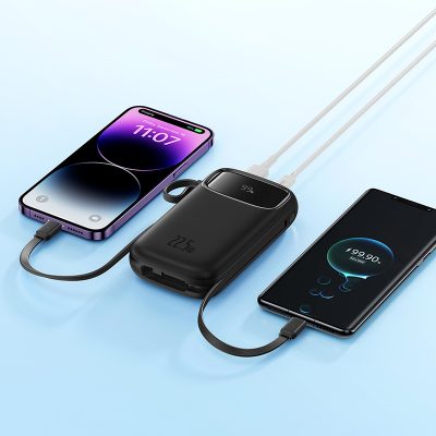 Sạc dự phòng hiệu Baseus Qpow2 Dual-Cable Digital Display Fast Charge 20000mAh 22.5W - Chấm dứt nỗi lo quên dây sạc với pin sạc dự phòng <strong>Baseus Qpow2</strong>! Đây là giải pháp năng lượng tối thượng với 2 cáp sạc (1 Type-C & 1 Lightning) được tích hợp sẵn, gọn gàng ngay trên thân pin. Với công suất sạc nhanh 22.5W, sản phẩm hỗ trợ đa giao thức từ Huawei SCP đến PD 20W, giúp sạc 60% pin cho iPhone chỉ trong 30 phút. Dung lượng khủng 20000mAh đảm bảo năng lượng cho nhiều ngày, trong khi màn hình LED kỹ thuật số hiển thị chính xác % pin còn lại. Đặc biệt, <strong>Baseus Qpow2</strong> có khả năng sạc cùng lúc cho 4 thiết bị, biến nó thành một trạm năng lượng di động thực thụ. Đây là sự lựa chọn hoàn hảo cho người dùng tìm kiếm sự tiện lợi và sức mạnh tối đa.