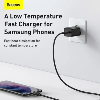 Bộ Sạc Nhanh Baseus Super Si 1C 25W EU - Hỗ Trợ Samsung Super Fast Charging, Kèm Cáp Type-C - Khai phóng tốc độ sạc tối đa cho điện thoại Samsung của bạn với bộ sạc nhanh <strong>Baseus Super Si 1C 25W EU</strong>. Được trang bị công nghệ Super Si (Super Silicon) tiên tiến, củ sạc có kích thước siêu nhỏ gọn nhưng lại sở hữu công suất 25W mạnh mẽ, hỗ trợ đầy đủ giao thức PPS để kích hoạt chế độ "Super Fast Charging" cho các dòng Samsung Galaxy. Sạc 60% pin cho Galaxy S22 chỉ trong 30 phút. Công nghệ kiểm soát nhiệt độ thông minh đảm bảo sạc nhanh nhưng luôn mát mẻ và an toàn. Bộ sản phẩm đi kèm sẵn cáp sạc Type-C to Type-C 1m chất lượng cao, tạo thành giải pháp toàn diện, mua là dùng ngay. Chọn <strong>Baseus Super Si 1C 25W EU</strong> để trải nghiệm tốc độ sạc đỉnh cao.
